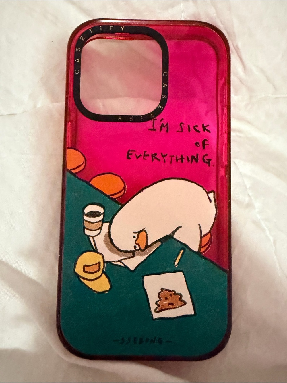Casetify Pink & Teal Illustrated Phone Case - "I'm Sick of Everything" -